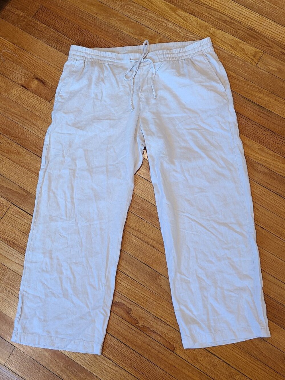 Old Navy Linen Blend Wide Leg Drawstring Pants Oatmeal White XL